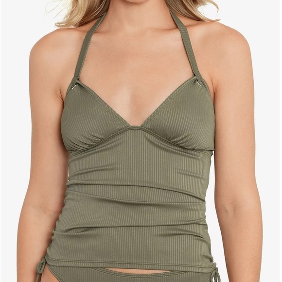 SALT + COVE Juniors' Ribbed Shirred Halter Tankini Top, swimsuit - Picture 1 of 8